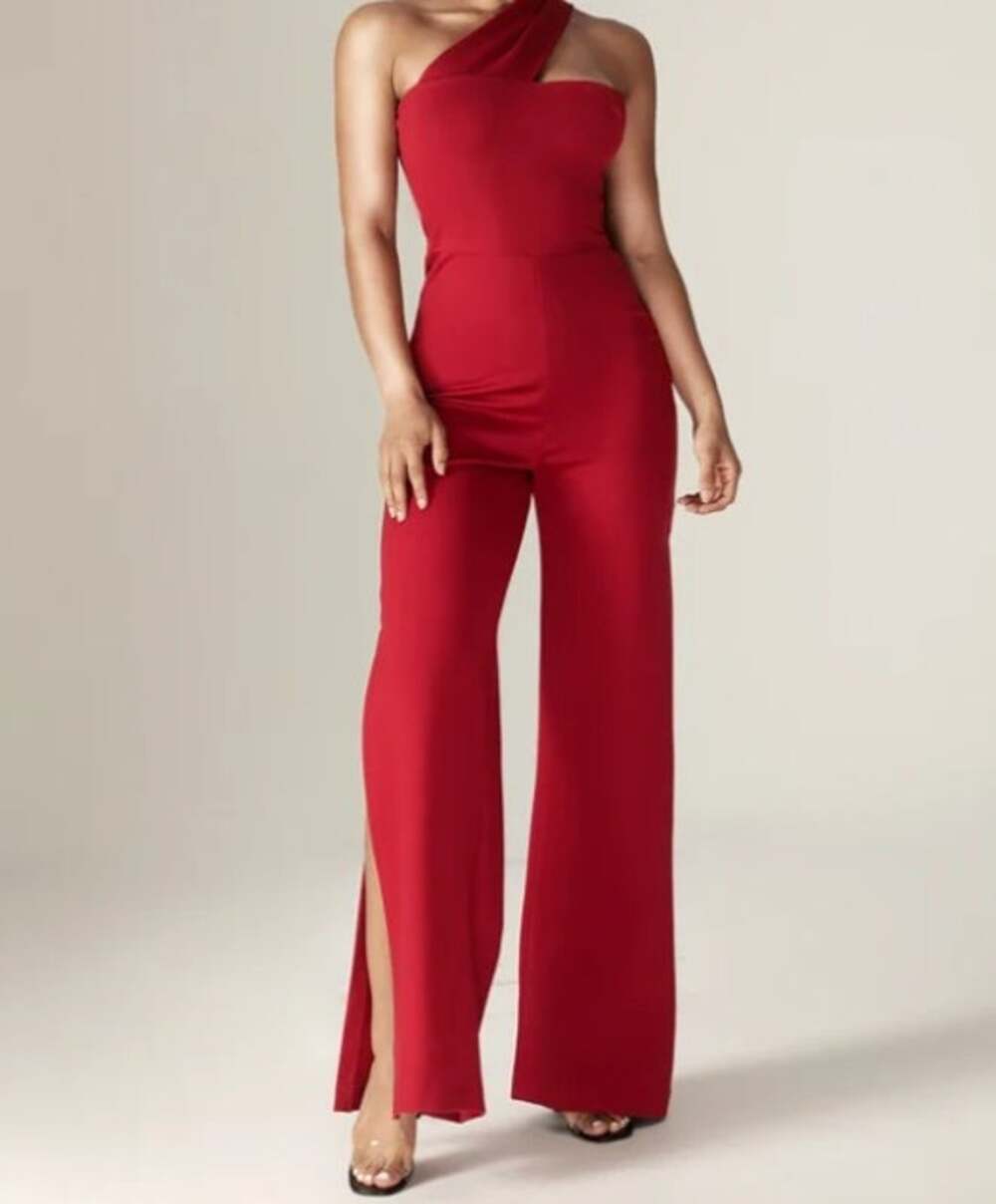 Alieva Hana One Shoulder Wide Leg Jumpsuit Womens Large Maroon Formal NWT